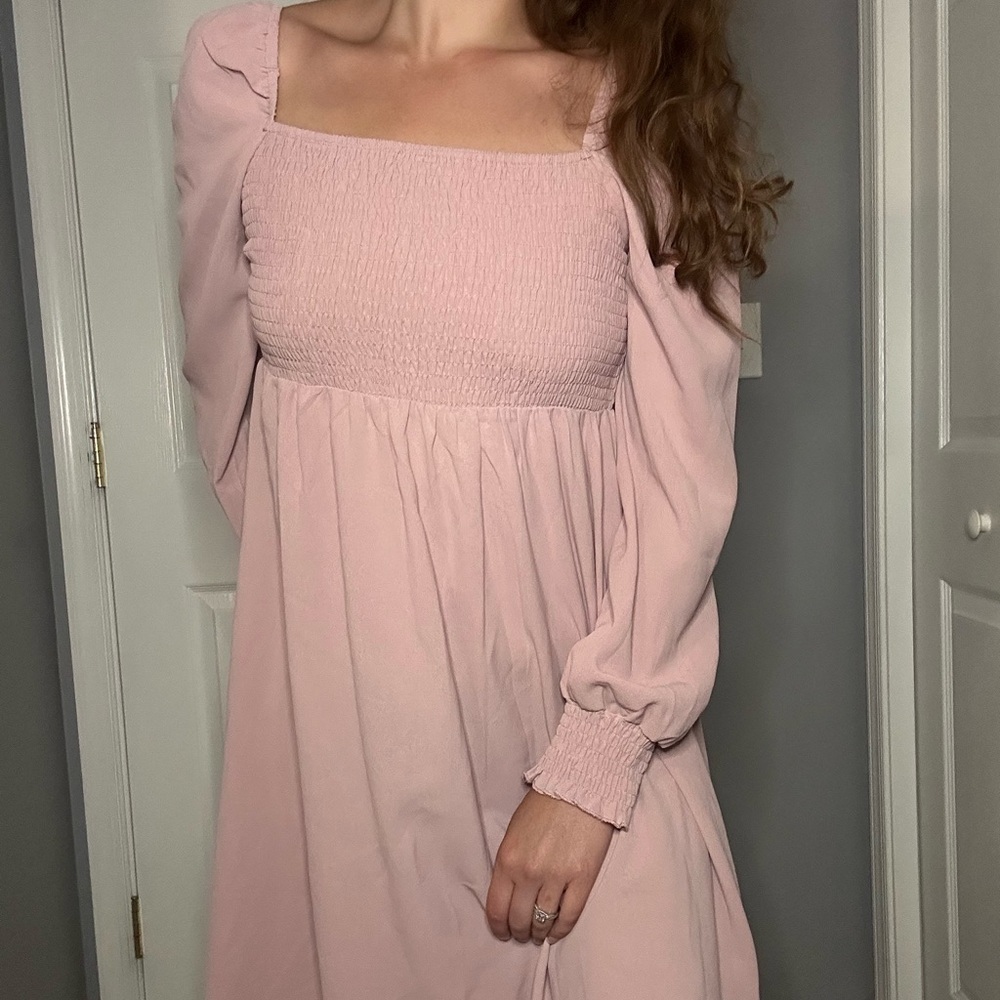Elegant Pink Smocked Dress
